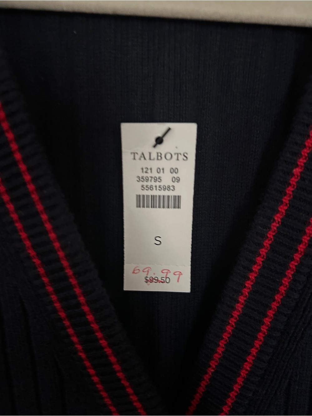 Talbots Navy Ribbed Cardigan w/ Red Trim and Pearl Buttons - Picture 3 of 3